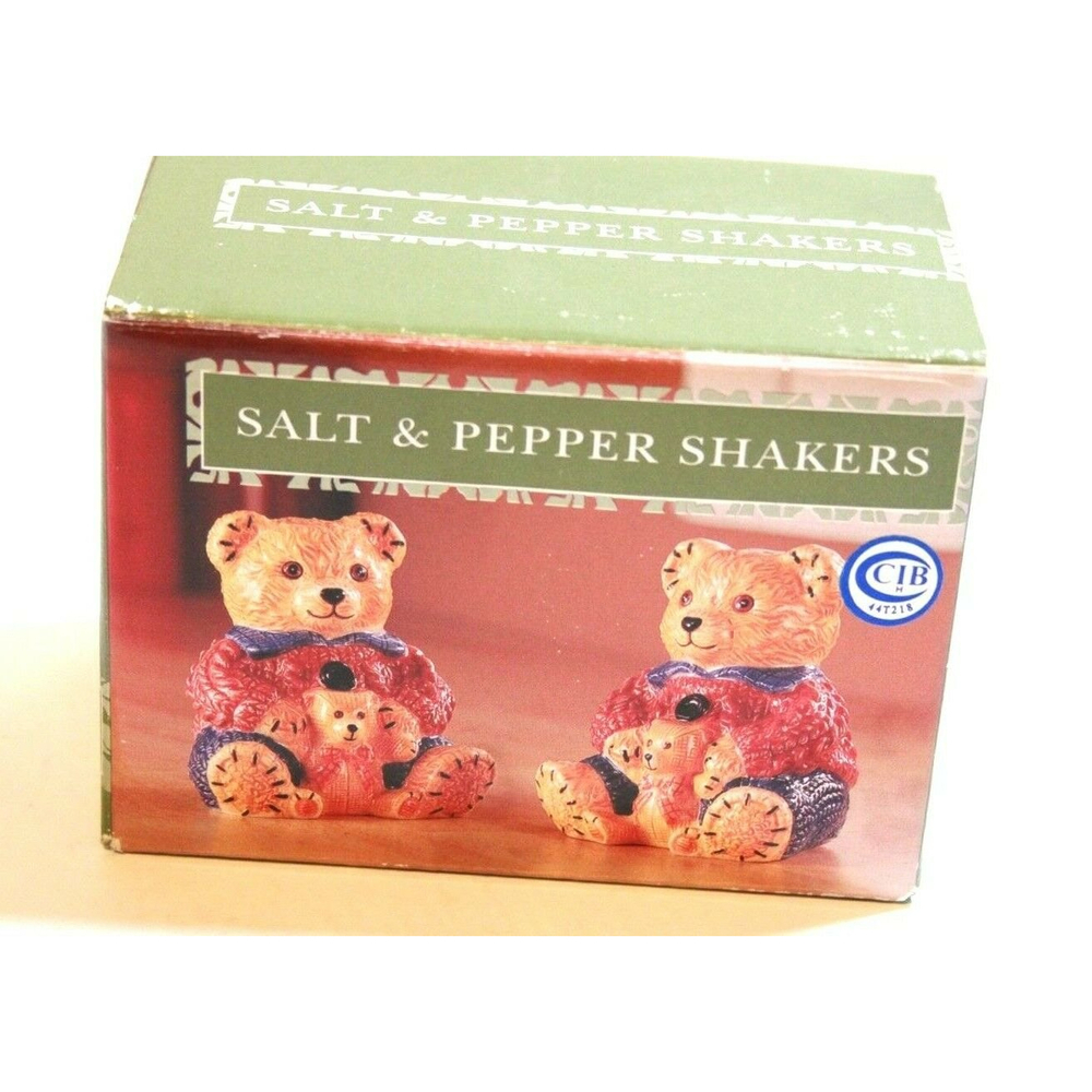 CIB Salt Pepper Shakers Ceramic Hand Painted Parent Bears Holding Baby Bears